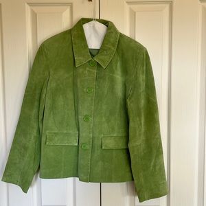Chartreuse green suede jacket, fully lined